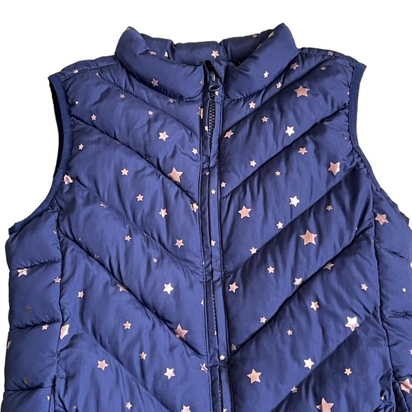 GAP Girls Star Printed Puffer Vest Jacket Size XL Navy Rose Gold Fall Winter - Picture 2 of 7